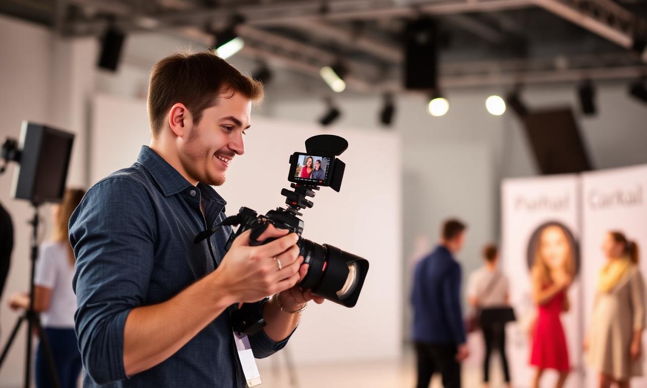 Fotografa professionista al lavoro in uno studio luminoso